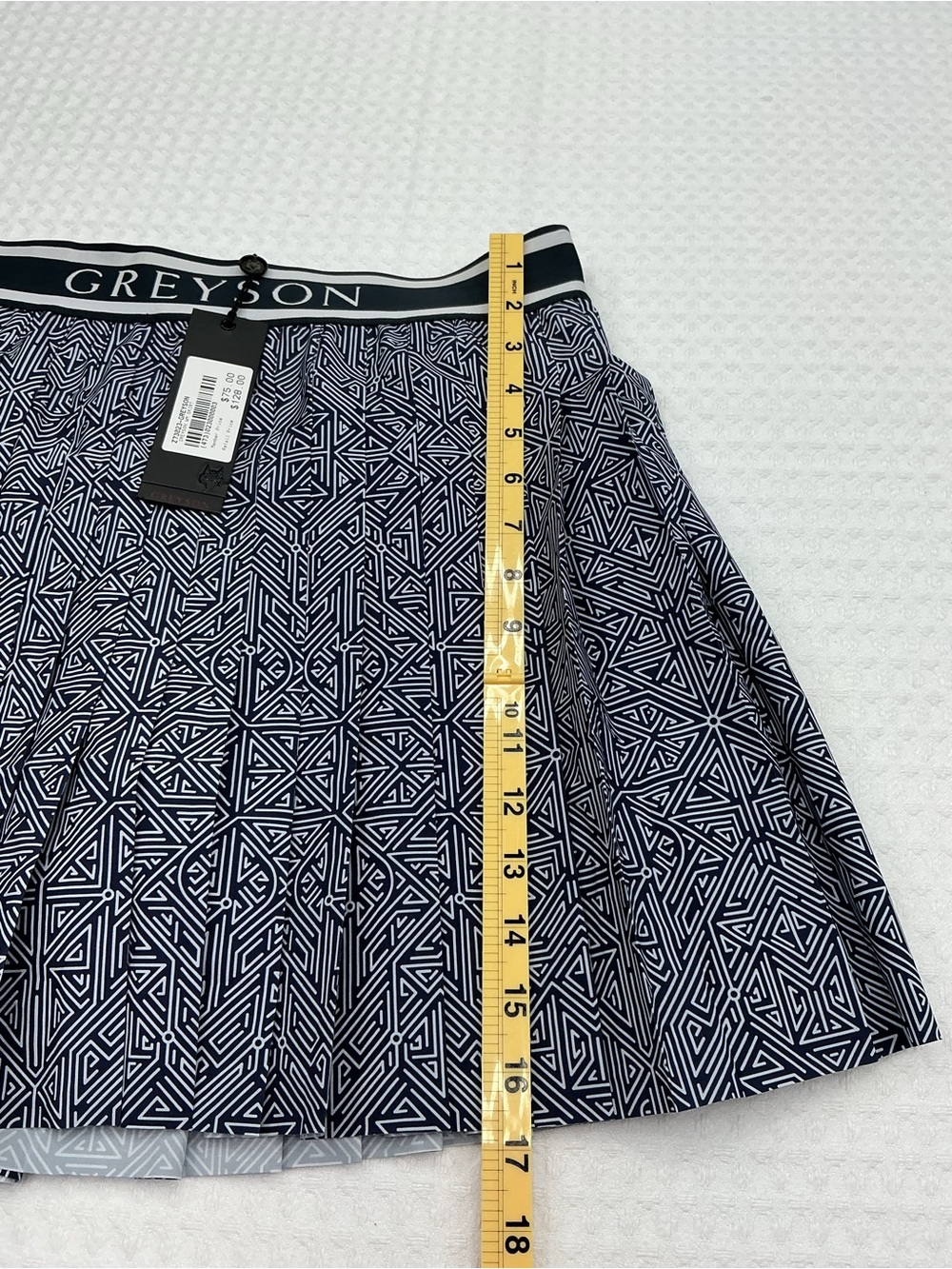 Greyson Navy & White Geometric Pleated Skater Skirt - Picture 6 of 10